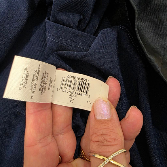 Dress The Population Navy Off Shoulder Satin Midi Cocktail Dress XL NWT - Picture 13 of 14